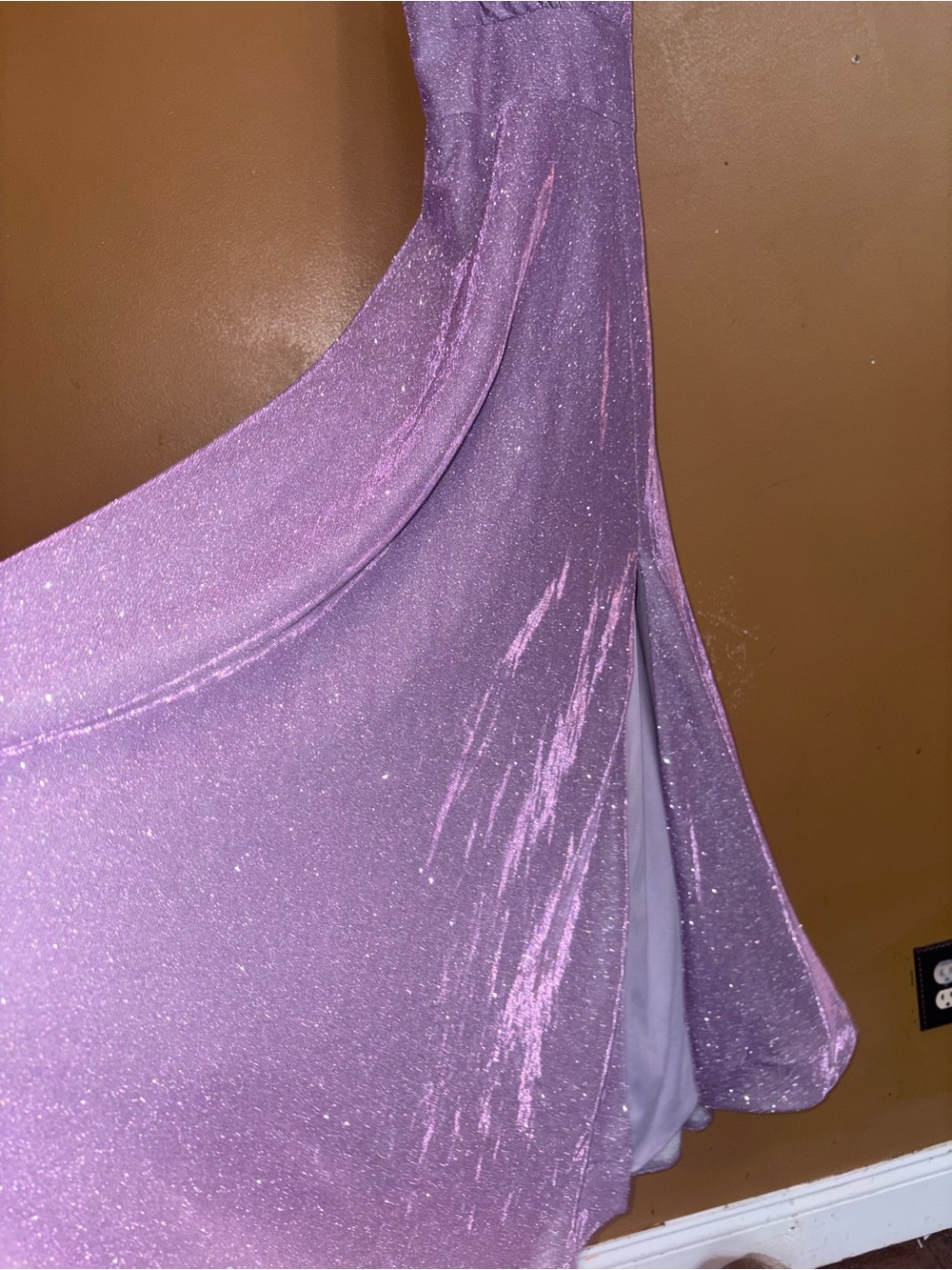 Lilac Shimmer V-Neck Spaghetti-Strap Prom Gown - Picture 5 of 9